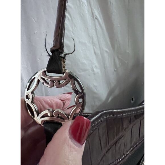 Brighton Vintage Black Pebble Brown Croc Leather Peyton Shoulder Bag 12 X 9 - Picture 8 of 14